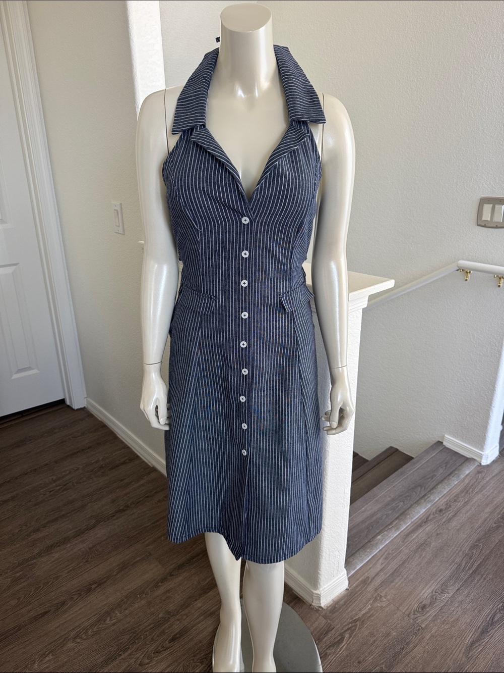 Striped Sleeveless Button-Down Dress - Picture 1 of 4